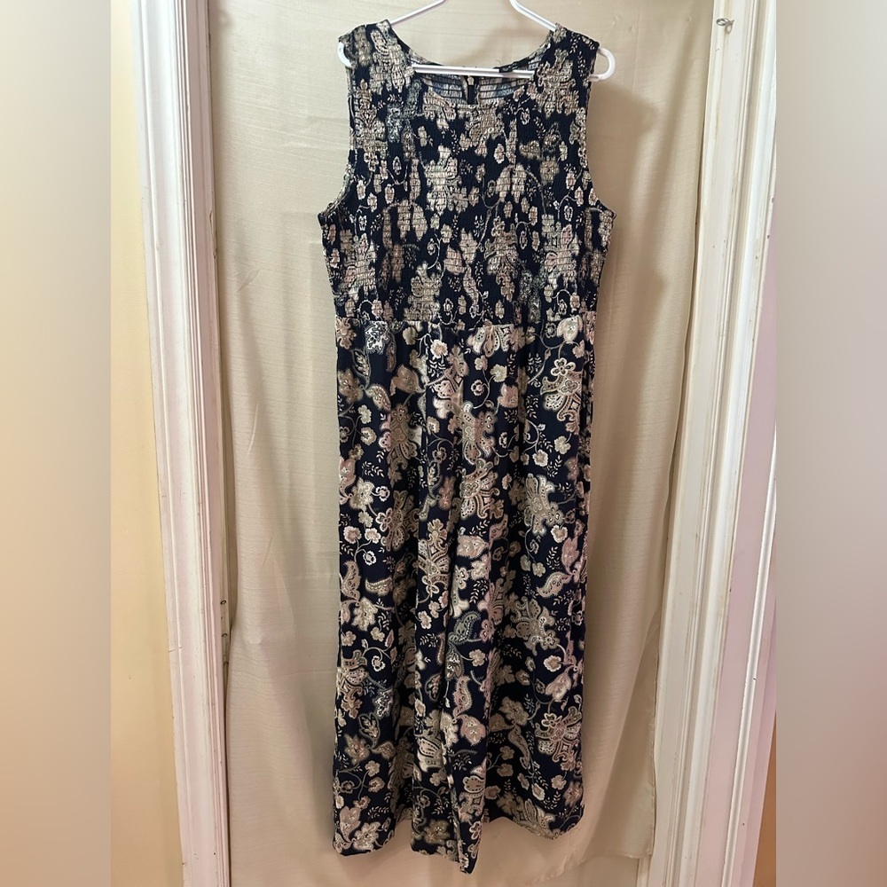 Andrew Marc Floral Boho Smocked Wide-Leg Jumpsuit – XL